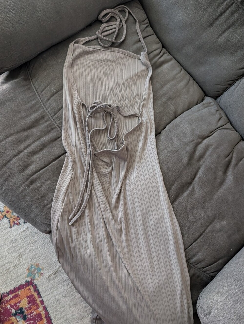 Ribbed Halter Maxi Dress- Taupe